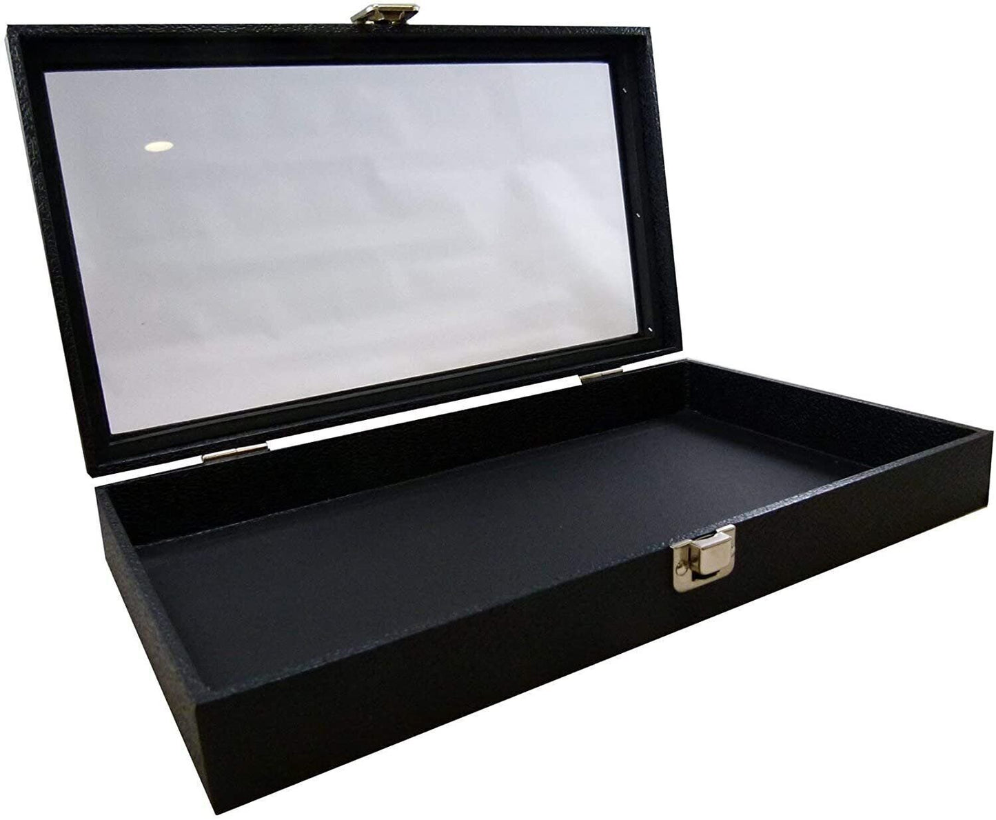 Black Jewelry Display Buckle Case 2 5/8" w Acrylic Glass Top & Pad