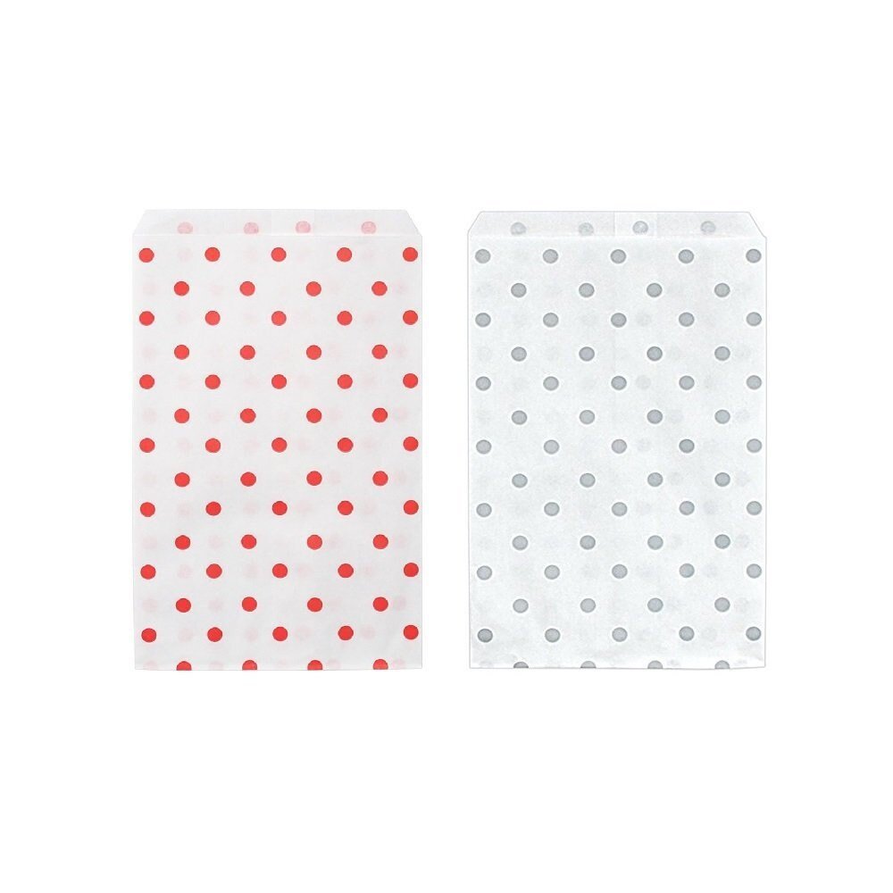 50 Bags Flat Plain Paper or Patterned Bags for candy, cookies, merchandise, pens, Party favors, Gift bags (5" x 7", Mixed Polka Dot)