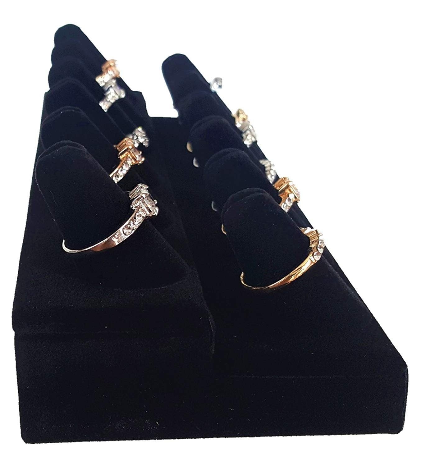 Showcase Finger Ring Display Finger Multi-Ring Jewelry Stand (Black Velvet, 12 Finger (8.25"x3.25"x2.25"H))