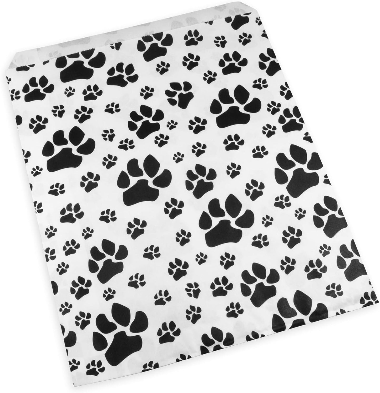 50 White or Brown Bags of Our Decorative Flat Paper Gift Bags - Paw-Print Pattern for Sales/Treats/Parties Cookies/Gifts.