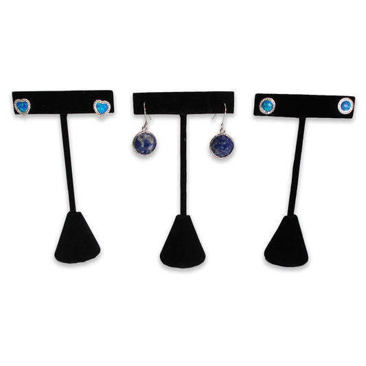 3 Qty Black Velvet 4.75" High Free-Standing Earring T-Stand Display