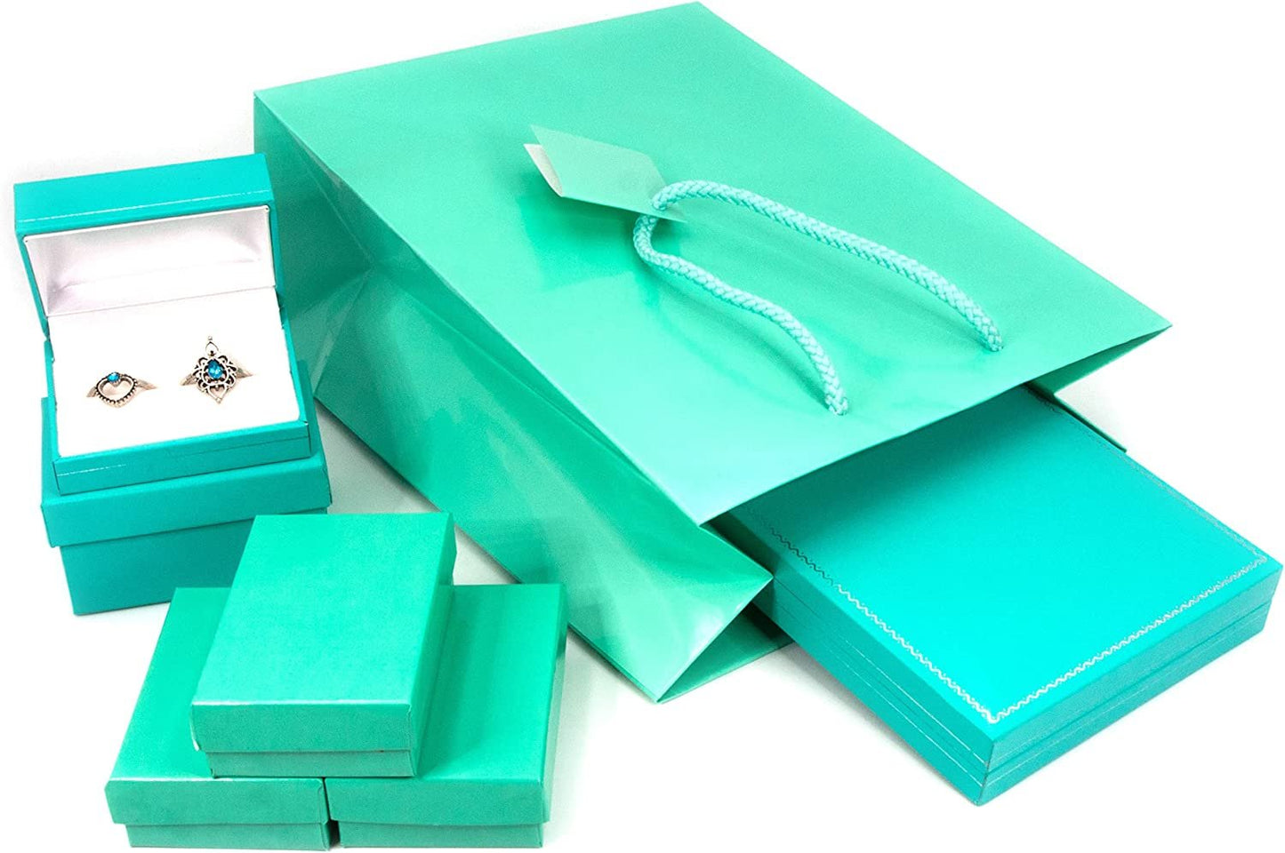 N’icePackaging – 10 Qty – Glossy Teal-Blue Paper Tote Gift Bags (4in x 2.75in x 4.5in) – For Birthdays/Holidays/Parties/Gifts/Sales/Showers/Special Occasions – 4 Sizes