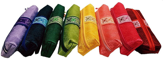 Crimson Red Asian Motif Zippered Pencil case Makeup holder Promotional cases 7.5" x 2.38" x 1.38"H