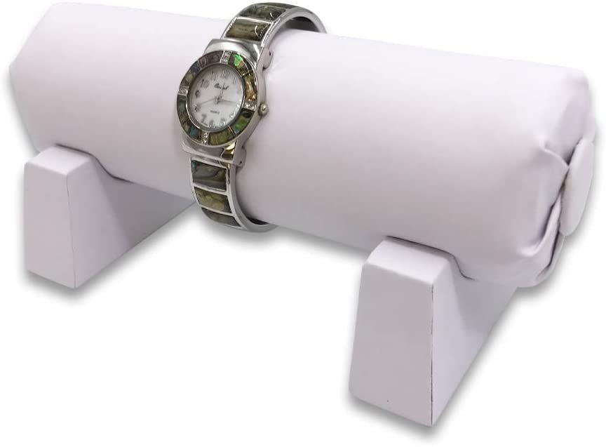 1 Qty - Bracelet Display Tube with Removable Wood Base - 8" x 4.5" x 3.75" - N'icePackaging White Leatthette