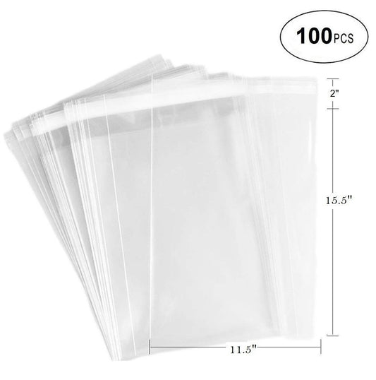 11.5" x 15.5" 100 Clear Cello Bags Adhesive 1.4 mils Self Sealing OPP Plastic Gift Bags for Clothing T-Shirt Storage Envelope Gift...