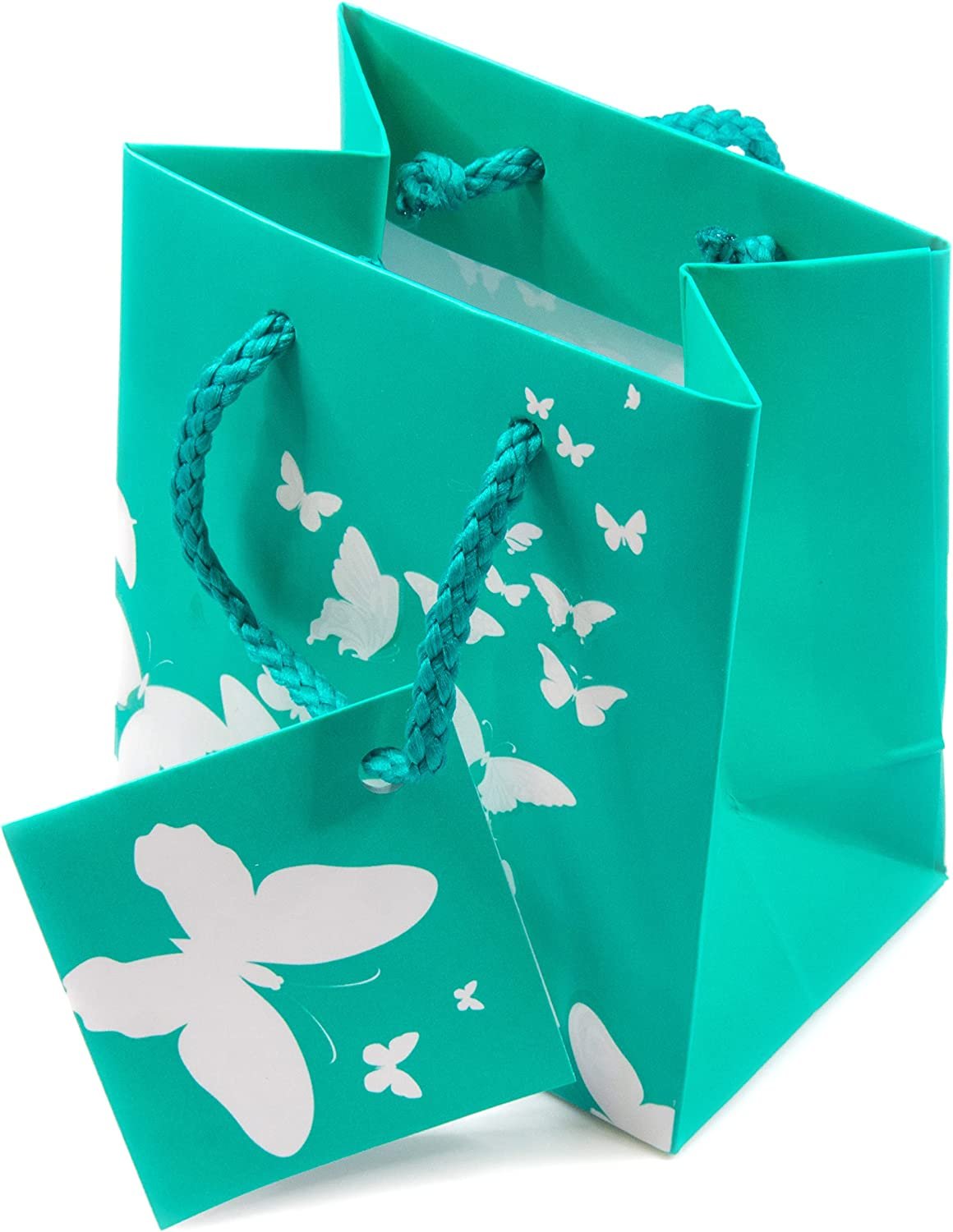 N’icePackaging – 10 Qty – Teal-Green w/White Butterfly Print Paper Tote Gift Bags – For Birthdays/Holidays/Parties/Gifts/Sales/Showers/Special Occasions – 4 Sizes