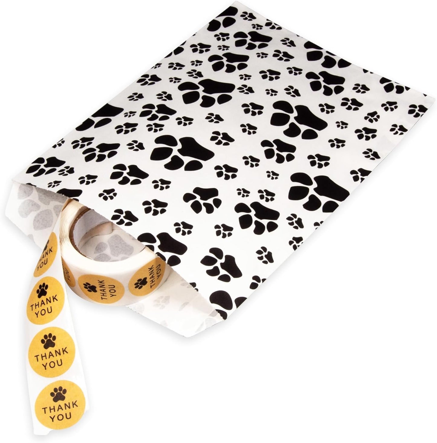 20 White or Brown Bags of our Decorative Flat Paper Gift Bags - Paw-Print Pattern for Sales/Treats/Parties Cookies/Gifts