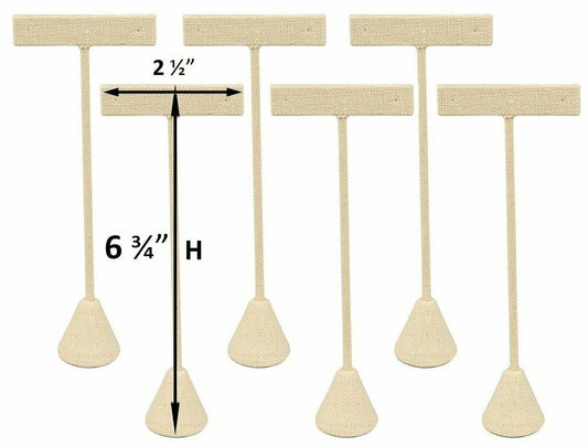 6-Pack 6.75" Deluxe Beige Linen Earring T Stand Display, showroom display