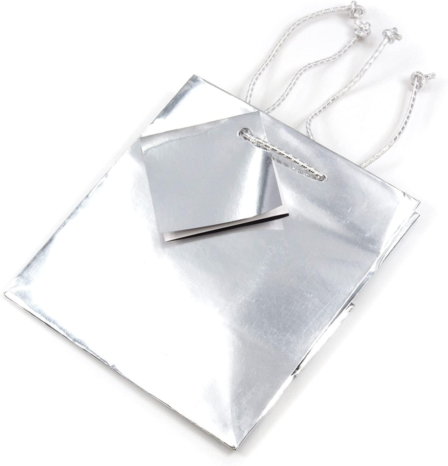 N’icePackaging – 10 Qty – Glossy Silver Metallic Paper Tote Gift Bags – For Birthdays/Holidays/Parties/Gifts/Sales/Showers/Special Occasions – 4 Sizes