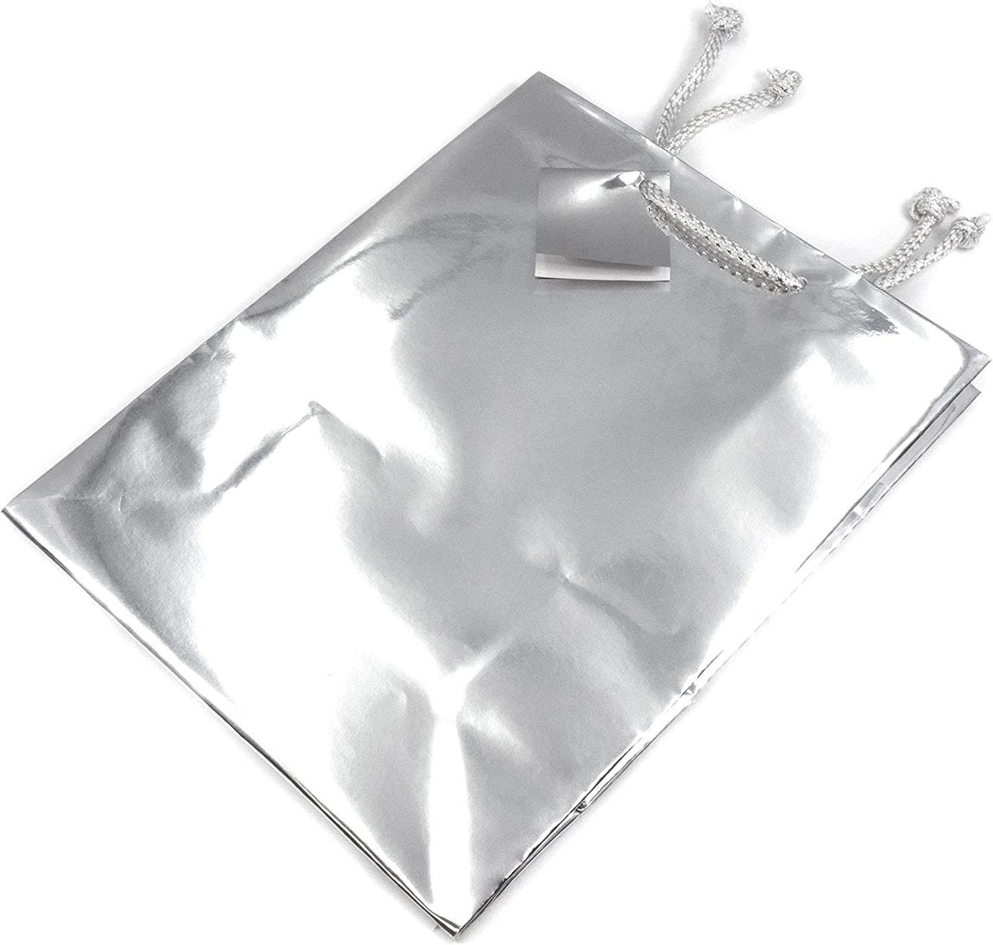 N’icePackaging – 10 Qty – Glossy Silver Metallic Paper Tote Gift Bags – For Birthdays/Holidays/Parties/Gifts/Sales/Showers/Special Occasions – 4 Sizes