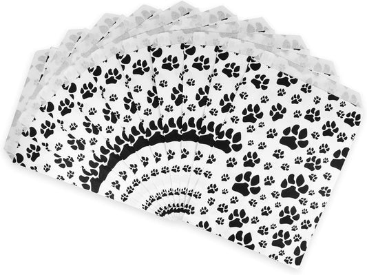 100 Quantity 6” x 9” Flat White Paw Print Decorative Bags - for Sales Merchandise/Candy/Cookies/Party Favors/Pens/Gifts