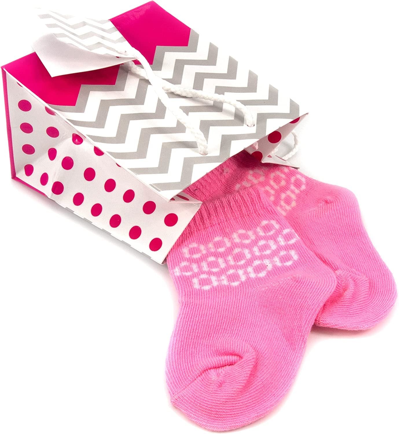 10 Qty – Pink Polka-Dot/Chevron Paper Tote Gift Bags