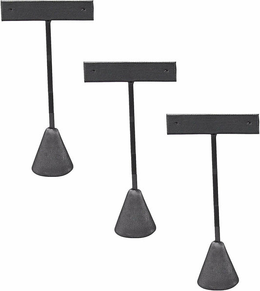 3 Pack 5.75" Steel Grey Faux Leather Earring T Stand Showcase Displays