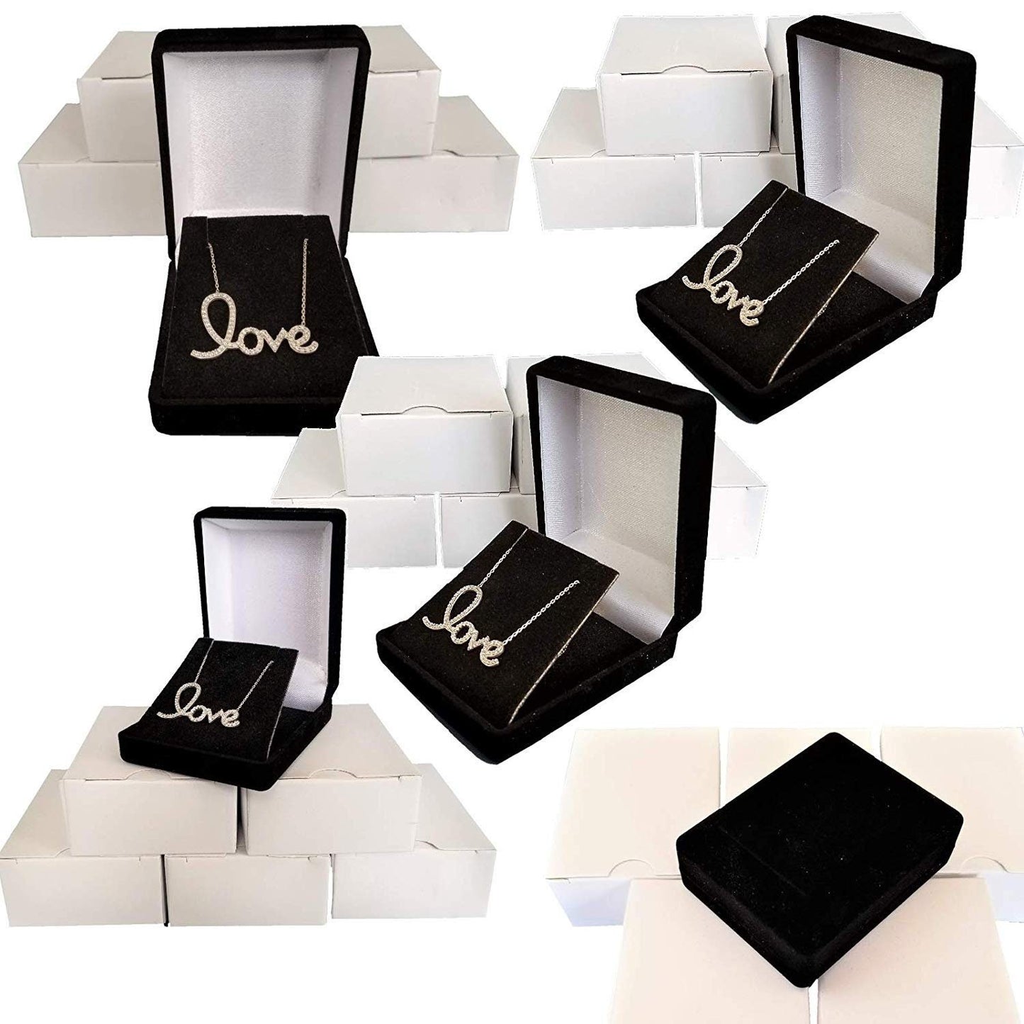 5 Black Elegant Flocked Velour Necklace Pendant Gift Boxes Jewelry Displays and Boxes