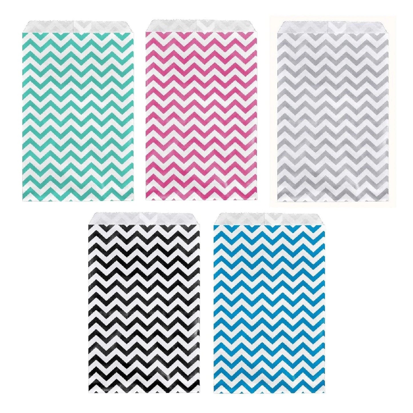 100 Bags/Pack - Flat Mixed Chevron Paper Bags for candy, cookies, merchandise, pens, Party favors, Gift bags, and promotional bags