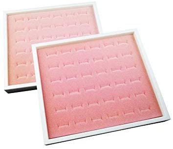 2Pcs - Half-Sized White Plastic Jewelry Trays w/Pink 36Ct Ring Foam Insert 14.75" x 8.38" x 1"