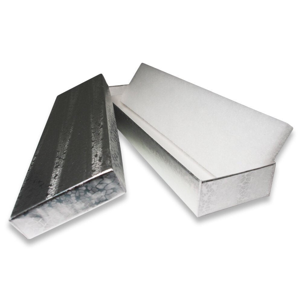 N'icePackaging – Imported Silver Textured Cotton Filled Gift Boxes - for Bracelets/Watches & Thin Necklaces - 8" x 2" x 1"