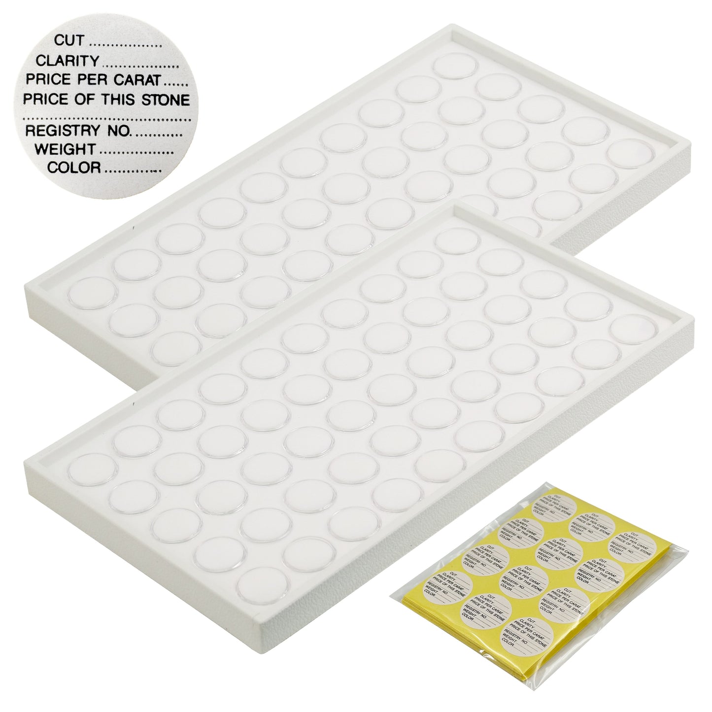 N’icePackaging – 2 Qty – 50 Gem Jar Foam Tray Insert with Matching Plastic Stackable Tray – Also Includes 250 Adhesive Gem Jar Info Labels