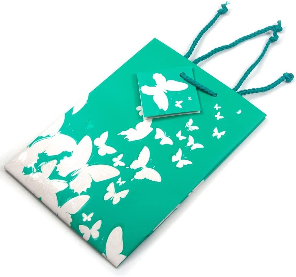 N’icePackaging – 10 Qty – Teal-Green w/White Butterfly Print Paper Tote Gift Bags – For Birthdays/Holidays/Parties/Gifts/Sales/Showers/Special Occasions – 4 Sizes