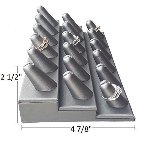 Gun Metal Leatherette 18 Finger Showcase Finger Ring Display Finger Multi-Ring Jewelry Stand