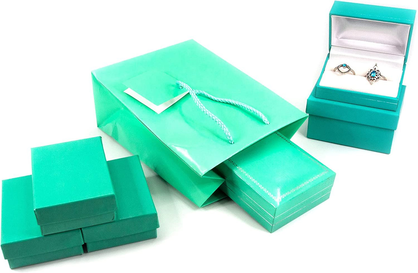 N’icePackaging – 10 Qty – Glossy Teal-Blue Paper Tote Gift Bags (4in x 2.75in x 4.5in) – For Birthdays/Holidays/Parties/Gifts/Sales/Showers/Special Occasions – 4 Sizes