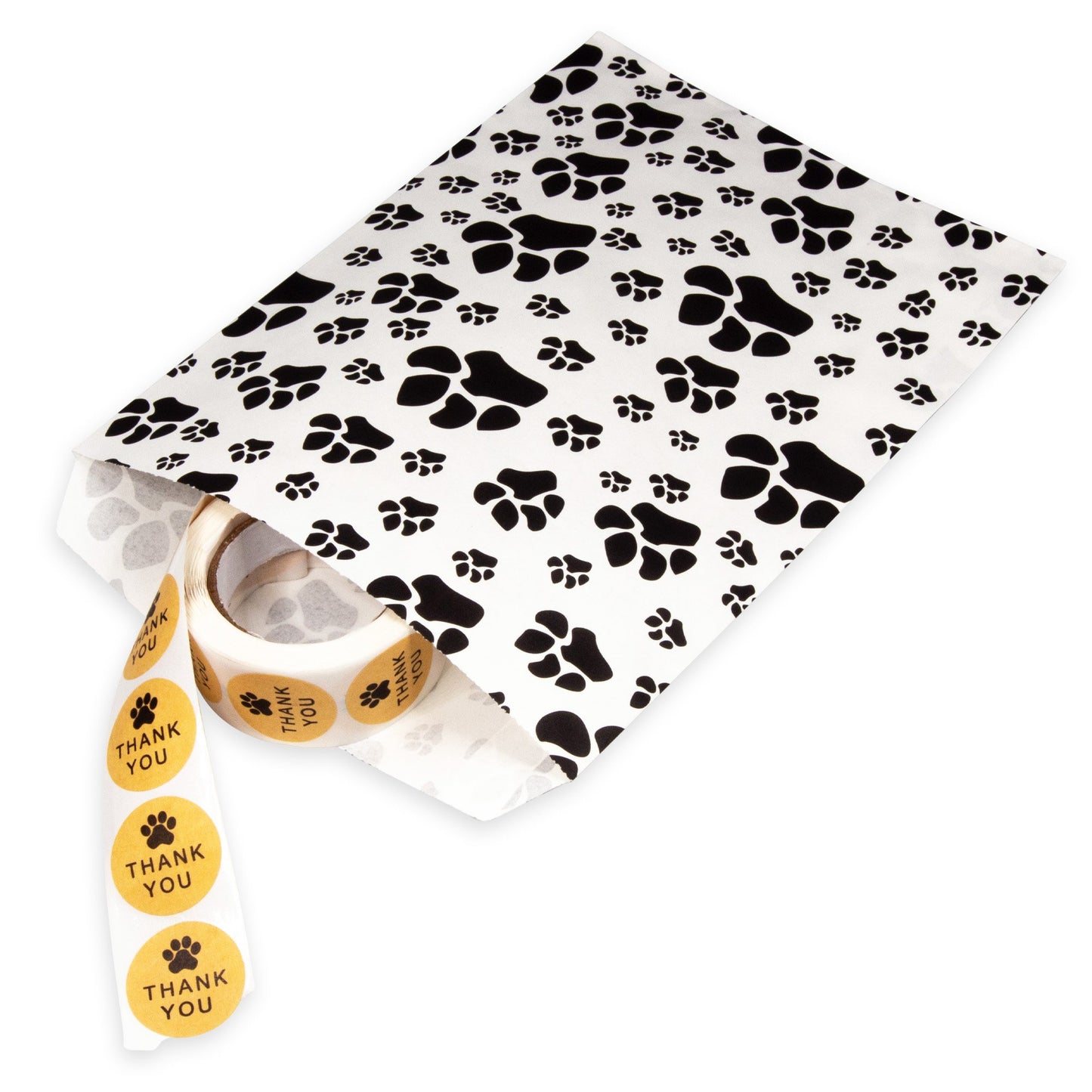 200 White or Brown Bags/Pack of our Decorative Flat Paper Gift Bags - Paw-Print Pattern for Sales/Treats/Parties Cookies/Gifts