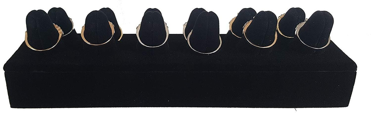 Showcase Finger Ring Display Finger Multi-Ring Jewelry Stand (Black Velvet, 12 Finger (8.25"x3.25"x2.25"H))