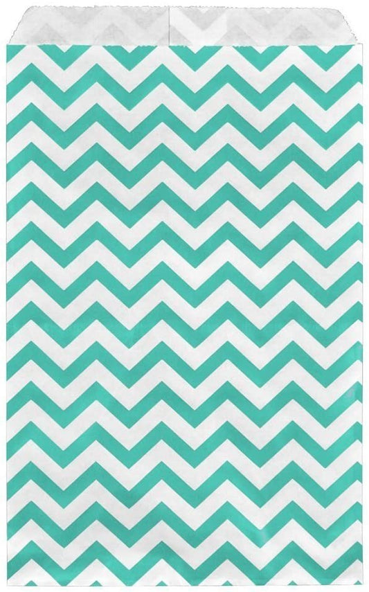 100 Bags Flat Plain Paper or Patterned Bags for Candy, Cookies, Merchandise, pens, Party Favors, Gift Bags Teal, 6" x 9"