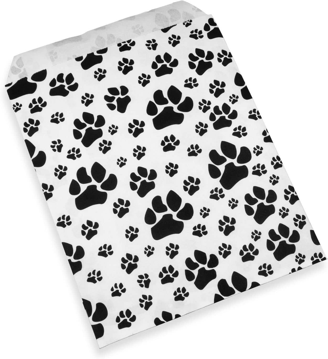 100 Quantity 5” x 7” Flat White Paw Print Decorative Bags - for Sales Merchandise/Candy/Cookies/Party Favors/Pens/Gifts