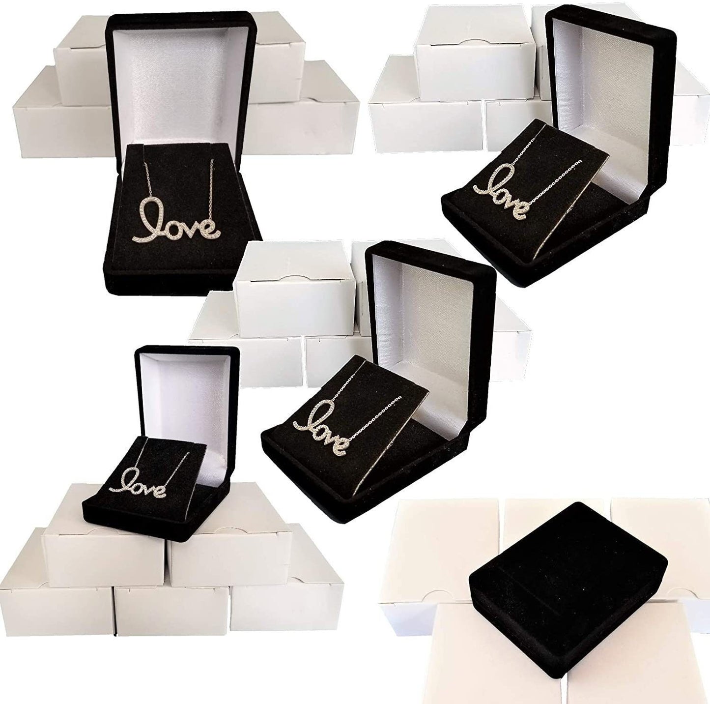 N'icePackaging - 5 Qty - Midnight-Black Elegant Flocked Velour Necklace Pendant Jewelry Gift Boxes - For Displays, Sales, Gifts &