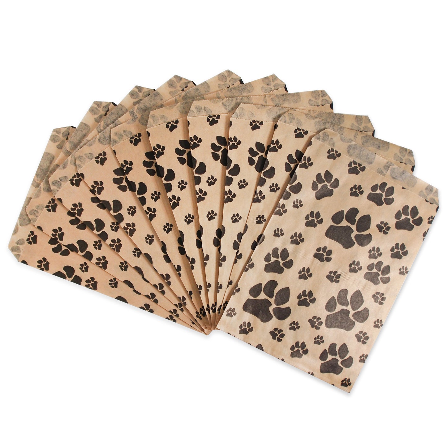 200 White or Brown Bags/Pack of our Decorative Flat Paper Gift Bags - Paw-Print Pattern for Sales/Treats/Parties Cookies/Gifts