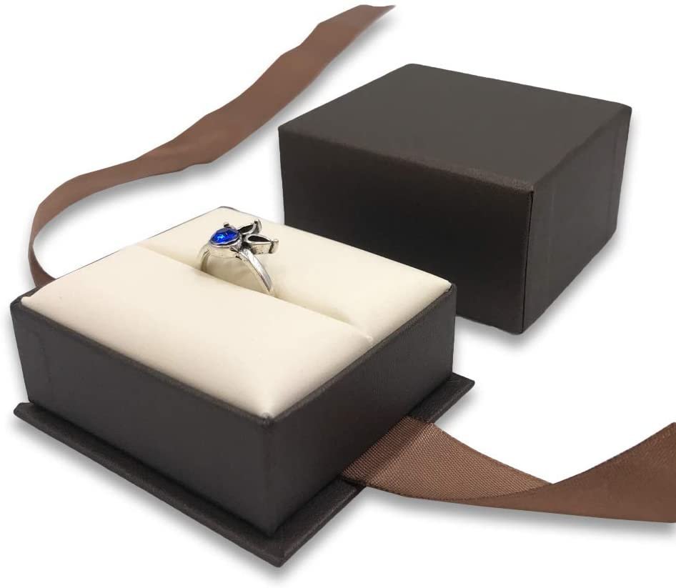 1 Qty - Deluxe Chocolate-Brown Elagant Ribbon Pre-Wrapped Ring Jewelry Box - For sales/gifts/display/storage