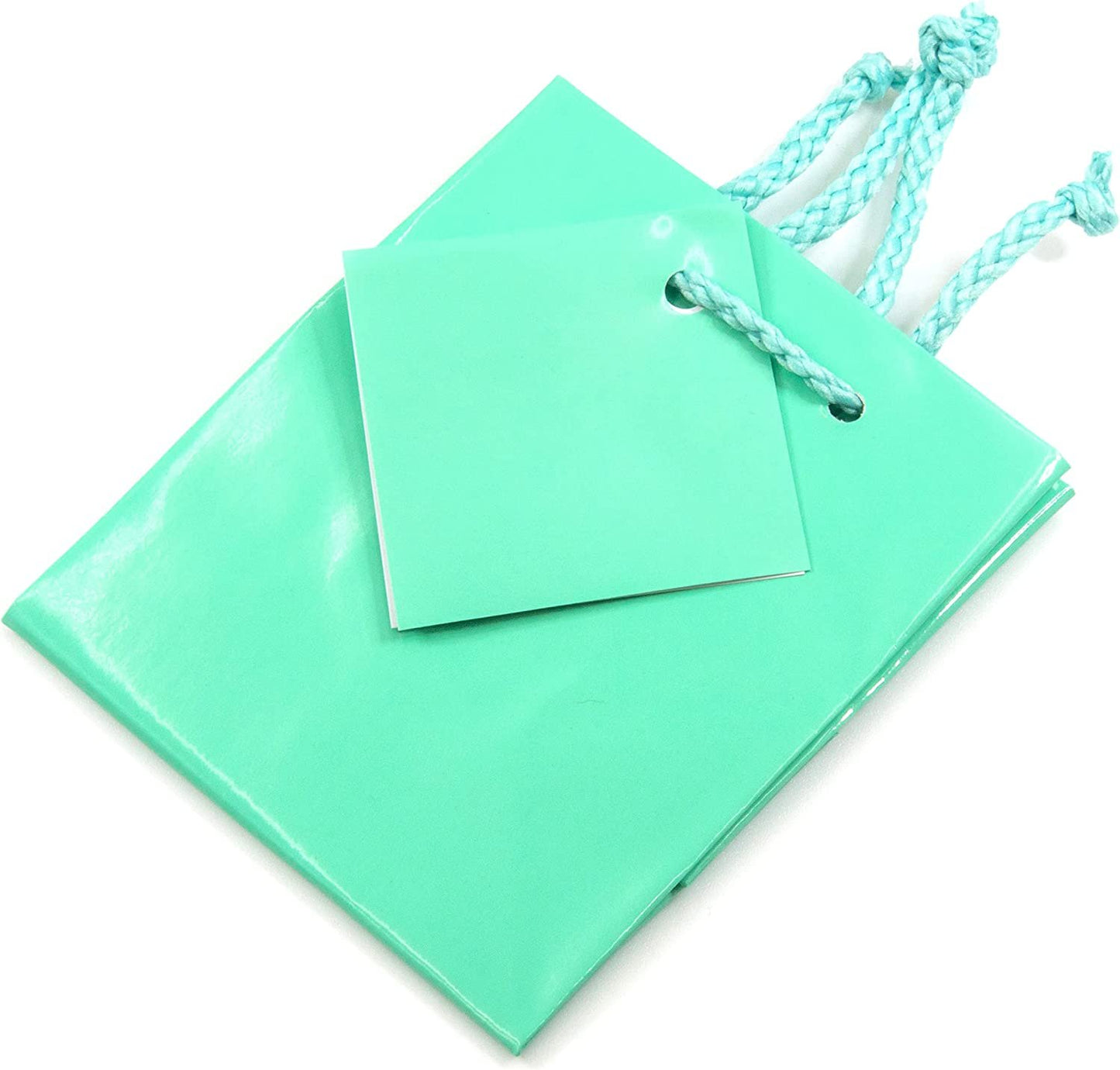 N’icePackaging – 10 Qty – Glossy Teal-Blue Paper Tote Gift Bags (4in x 2.75in x 4.5in) – For Birthdays/Holidays/Parties/Gifts/Sales/Showers/Special Occasions – 4 Sizes