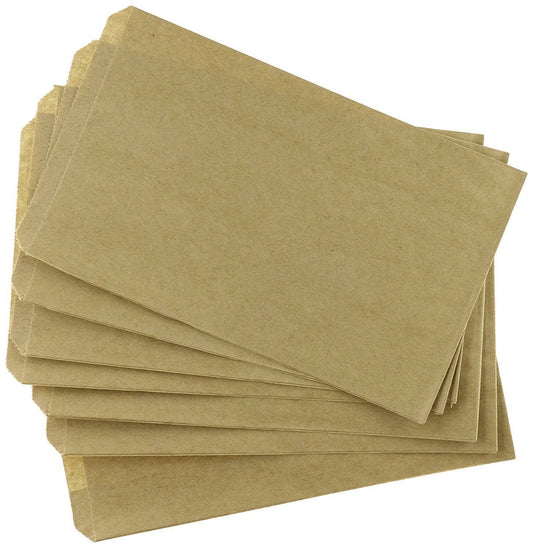 100 Qty Decorative Flat Paper Gift Bags - Plain Brown Kraft Bags - for Sales/Treats/Parties Cookies/Gifts - N'icePackaging