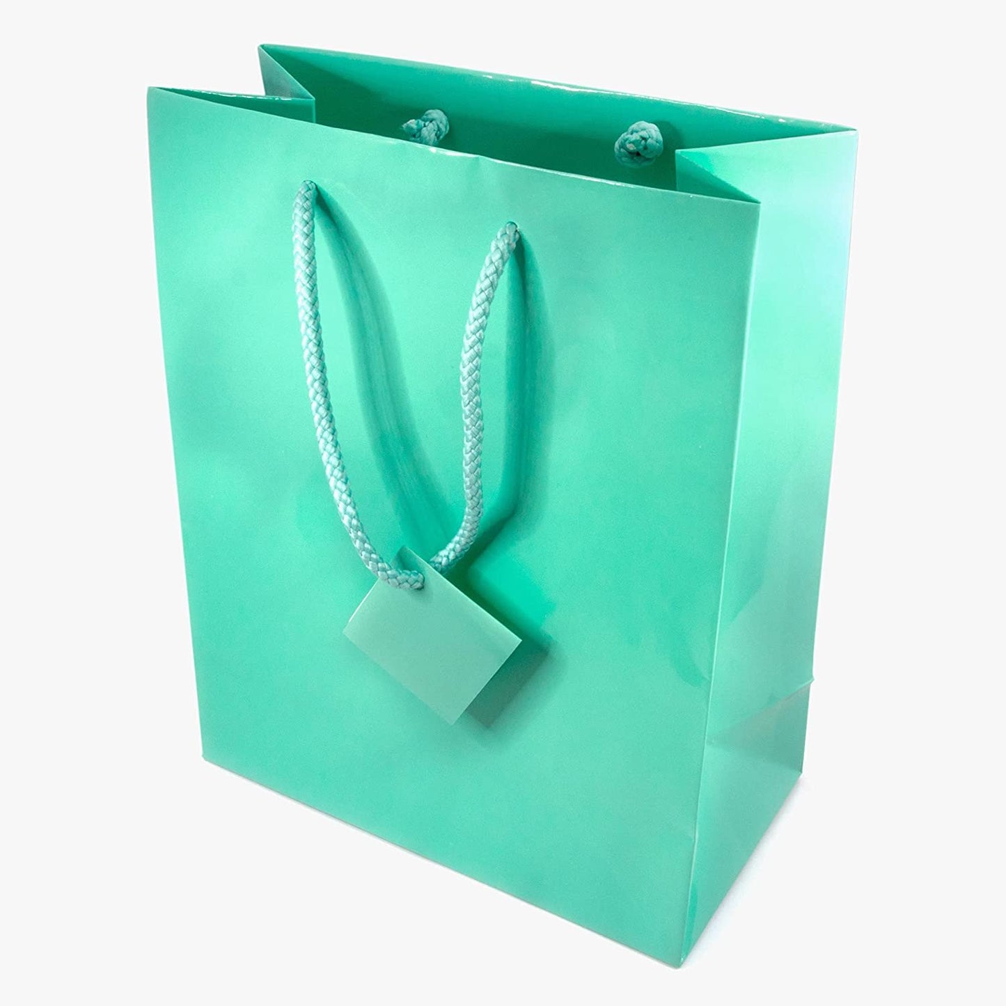 N’icePackaging – 10 Qty – Glossy Teal-Blue Paper Tote Gift Bags (4in x 2.75in x 4.5in) – For Birthdays/Holidays/Parties/Gifts/Sales/Showers/Special Occasions – 4 Sizes