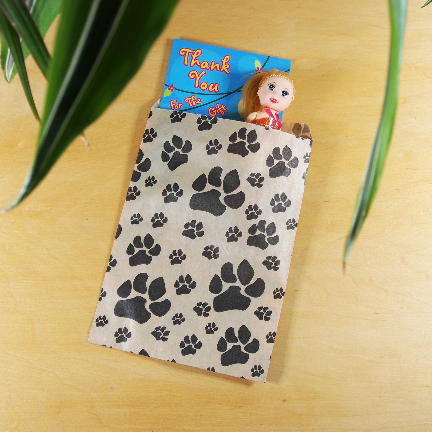 100 White or Brown Bags/Pack of our Decorative Flat Paper Gift Bags - Paw-Print Pattern for Sales/Treats/Parties Cookies/Gifts