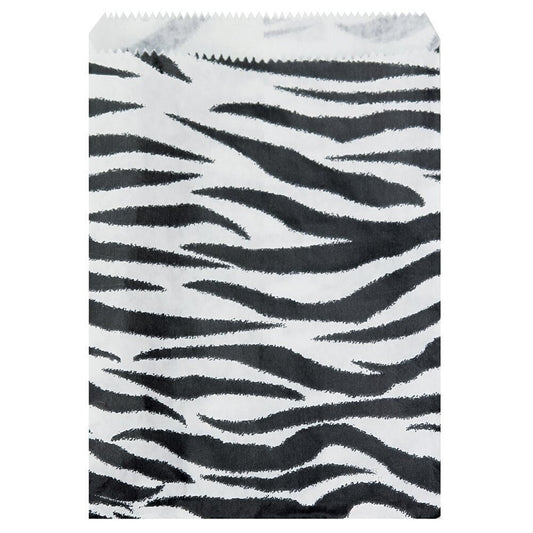 50 Qty 6" x 9" Decorative Flat Paper Gift Bags - Zebra Pattern Bags - for Sales/Treats/Parties Cookies/Gifts - N'icePackaging