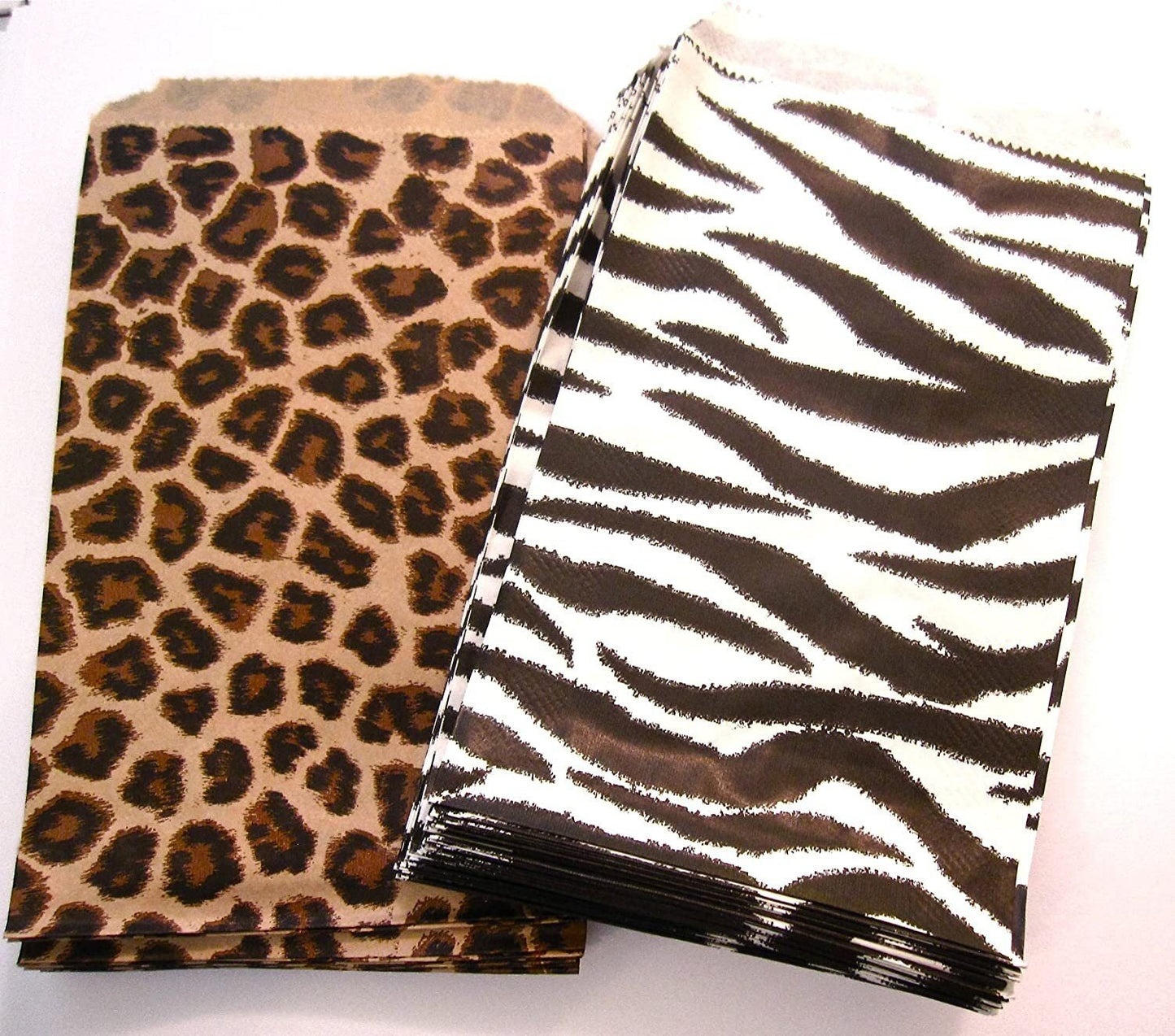 100 of 4" X 6" Small Paper Bags 50 Cheetah Leopard & 50 Zebra Animal Print Party Retail Gift Holiday Wrap Wrapping Sacks