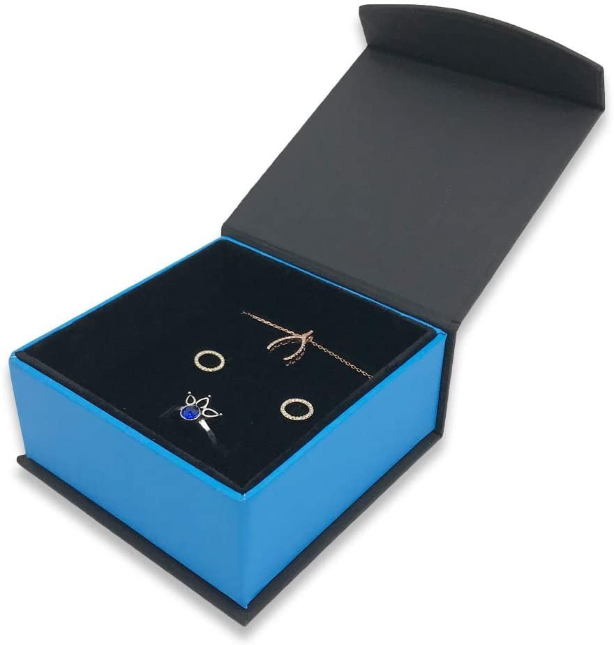 1 Qty - Egyptian-Blue Magnetic Flap Combination Earring + Pendant Jewelry Box - Textured Gift Box