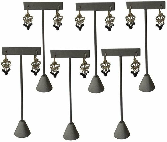 6 Pcs 5.75" Steel Grey Faux Leather Earring T Stand Showcase Displays