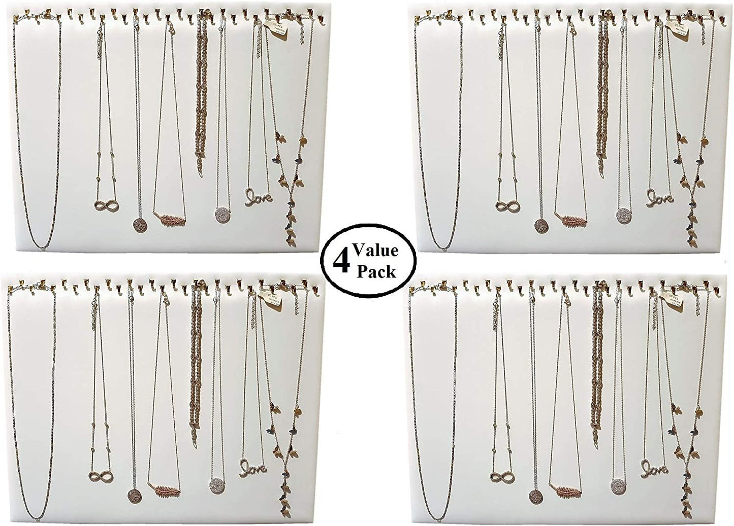 2-Pack 14.5" x 12"H White Leatherette Necklace display pad with 29 Hooks and a self standing easel