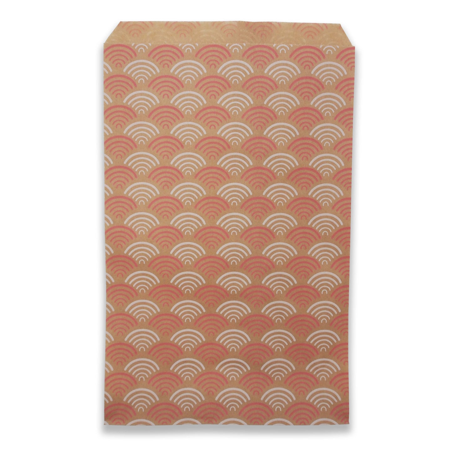 6" x 9" Decorative Flat Paper Gift Bags - Flamingo-Pink Fan Pattern on Brown Kraft Bags - For Sales/Treats/Parties Cookies/Gifts - N'icePackaging