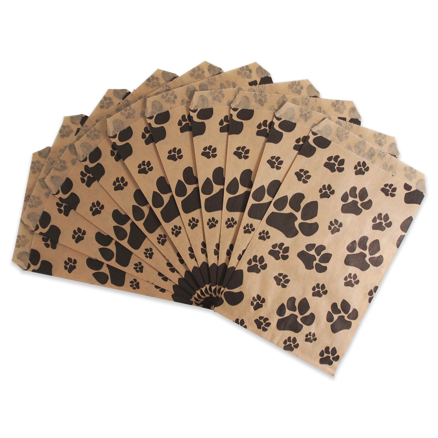 200 White or Brown Bags/Pack of our Decorative Flat Paper Gift Bags - Paw-Print Pattern for Sales/Treats/Parties Cookies/Gifts