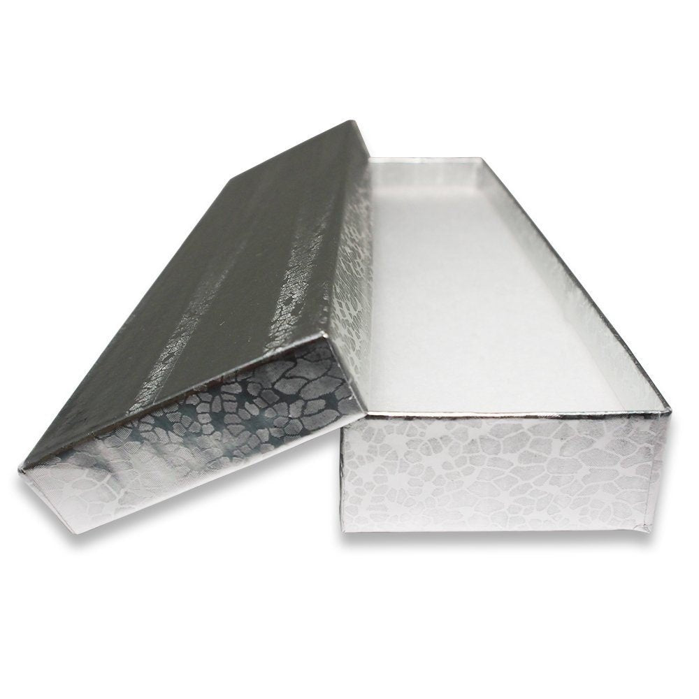 N'icePackaging – Imported Silver Textured Cotton Filled Gift Boxes - for Bracelets/Watches & Thin Necklaces - 8" x 2" x 1"