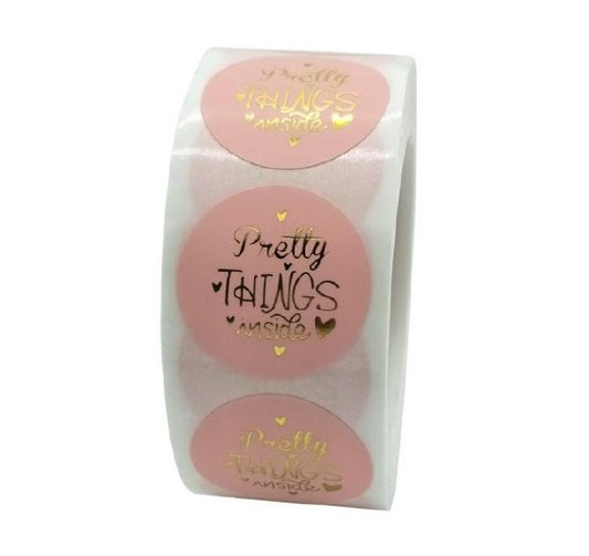 N’icePackaging – 500 Qty – 1 inch – Peach w/Gold Print - Pretty Things Inside Stickers/Sealers – Self-Adhesive – for Decoration/Gifts/Parties/Envelopes/Wrapping/Cards