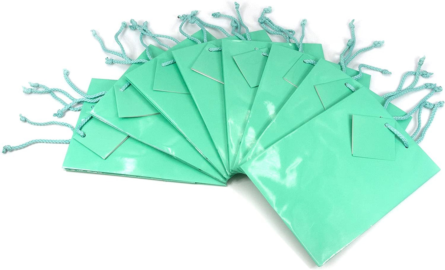 N’icePackaging – 10 Qty – Glossy Teal-Blue Paper Tote Gift Bags (4in x 2.75in x 4.5in) – For Birthdays/Holidays/Parties/Gifts/Sales/Showers/Special Occasions – 4 Sizes