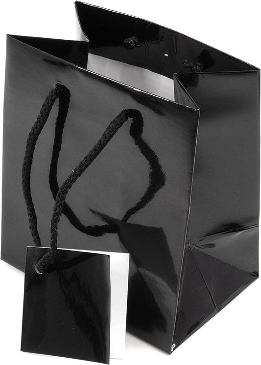 N’icePackaging – 10 Qty – Glossy Black Paper Tote Gift Bags – For Birthdays/Holidays/Parties/Gifts/Sales/Showers/Special Occasions – 4 Sizes