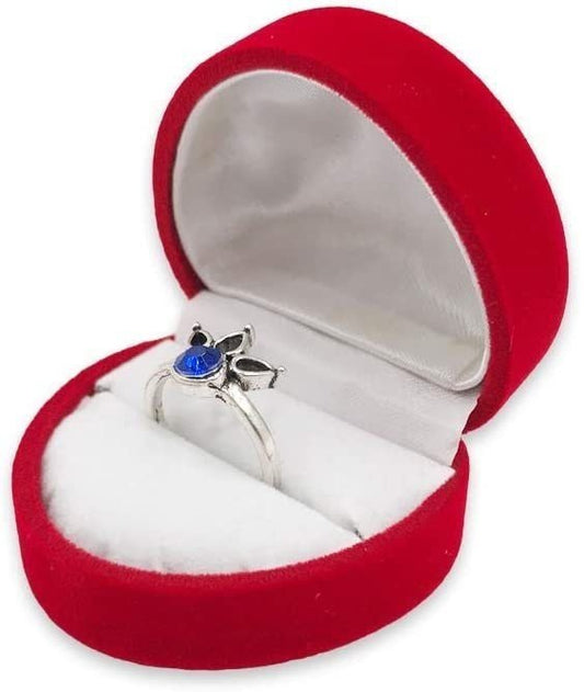 1 Qty - Premium Macaw-Red Flocked Velour Hearet-Shaped single Ring Jewelry Box