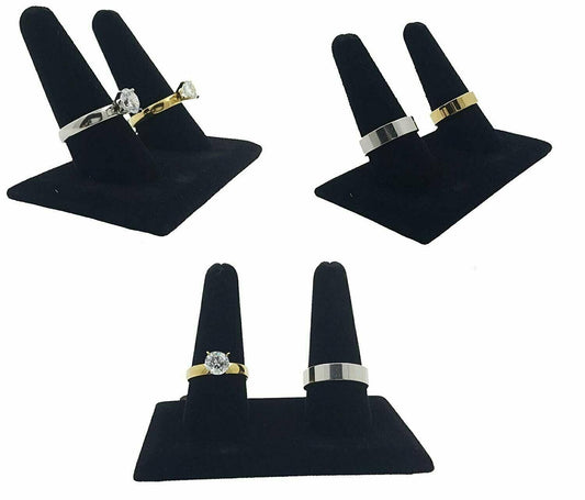 3-Pack Black Velvet, Double Finger (4"x2"x2.25"H) Showcase Finger Ring...