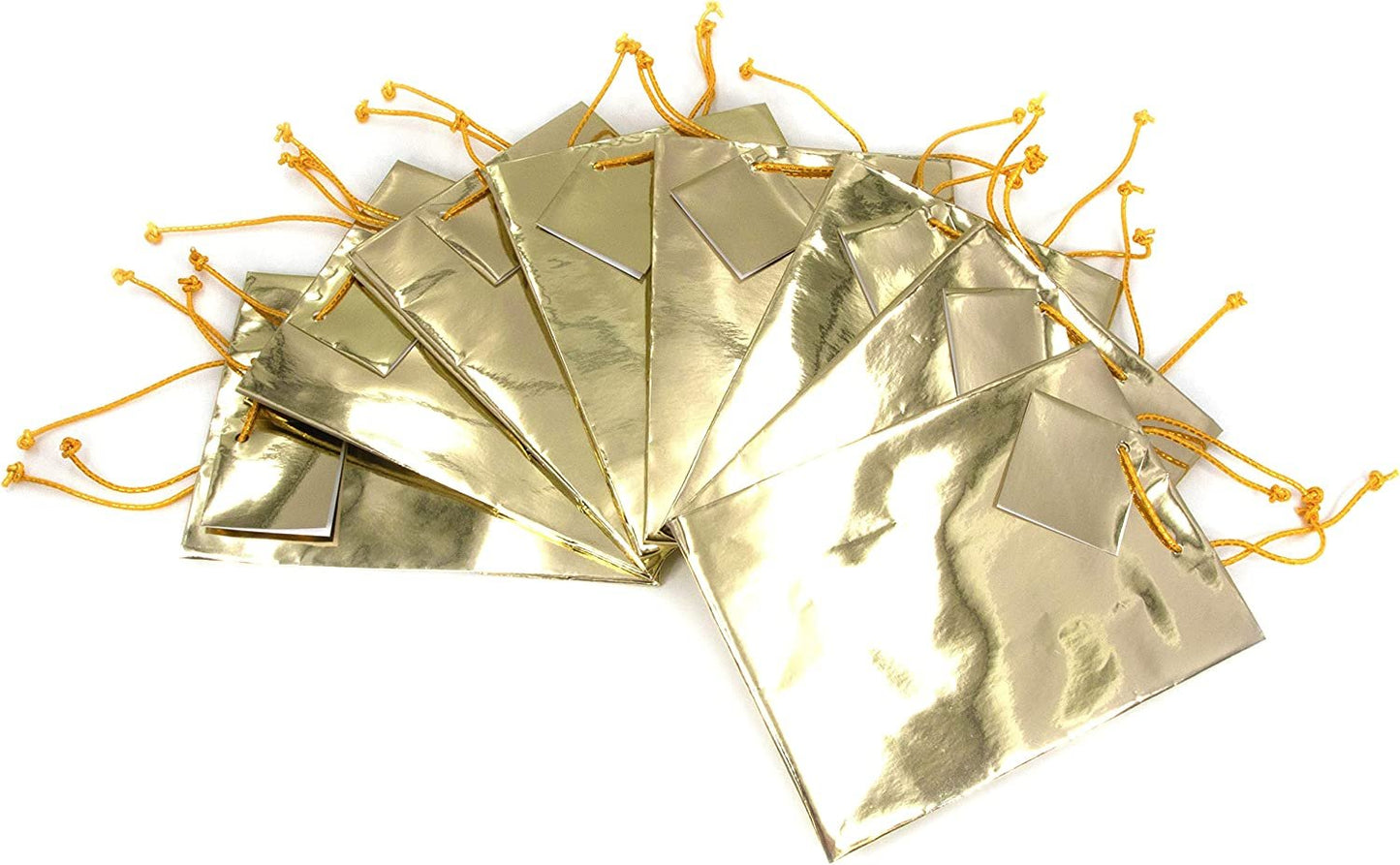 N’icePackaging – 10 Qty – Glossy Gold Metallic Paper Tote Gift Bags – For Birthdays/Holidays/Parties/Gifts/Sales/Showers/Special Occasions – 4 Sizes